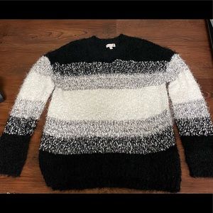 SO Black, Grey, and White Striped Fuzzy Sweater, size M